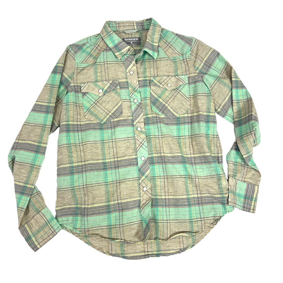 Simms Womens Small Green Plaid Long Sleeve Ruby River Shirt Snap Button Top - Picture 3 of 12
